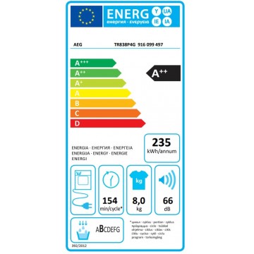 AEG TR838P4G Στεγνωτήριο 8kg A++ με Αντλία Θερμότητας